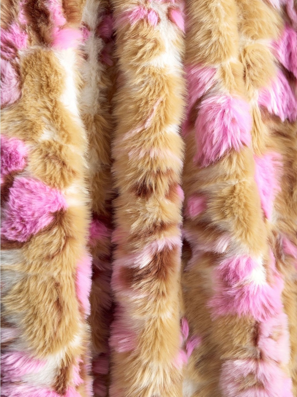 Anthropologie Cordelia Plush Faux Fur Throw Blanket in Tan and Pink - Picture 2 of 4